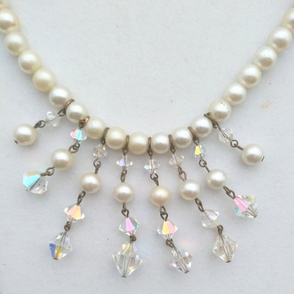 Vintage Faux Pearls AB Crystal Necklace set - Picture 6 of 8
